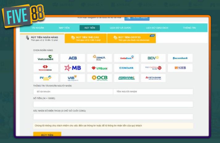 Rút tiền Five88